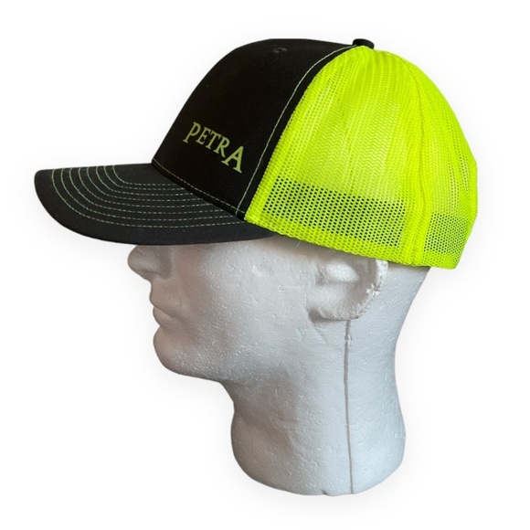 Petra 6‎ Panel Mesh Back Trucker Hat Neon Yellow Black Adjustable - Picture 2 of 8